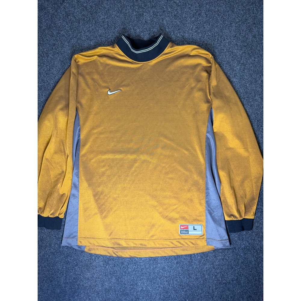 Vintage Nike Team Y2K Long Sleeve Jersey Mock Neck Gold Grey Mens Large S9TWA